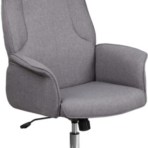 Wholesale High Back Gray Fabric Executive Swivel Office Chair with Chrome Base and Fully Upholstered Arms