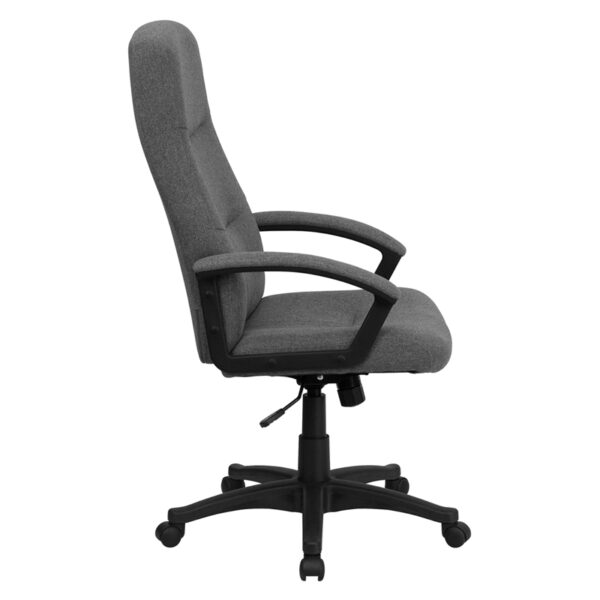 Lowest Price High Back Gray Fabric Executive Swivel Office Chair with Two Line Horizontal Stitch Back and Arms