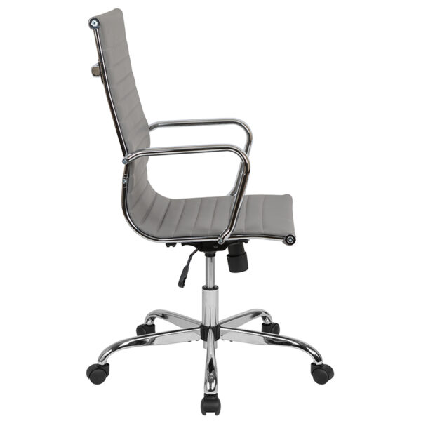 Contemporary Executive Office Chair with Coat Hanger Bar on Back Gray Leather Office Chair