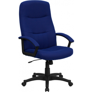 Wholesale High Back Navy Blue Fabric Executive Swivel Office Chair with Two Line Horizontal Stitch Back and Arms