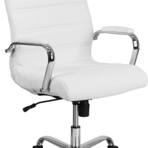 Wholesale High Back Office Chair | White LeatherSoft Office Chair with Wheels and Arms