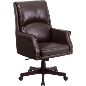 Wholesale High Back Pillow Back Brown Leather Executive Swivel Office Chair with Arms