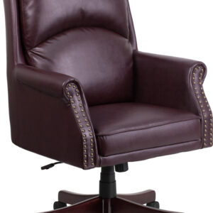 Wholesale High Back Pillow Back Burgundy Leather Executive Swivel Office Chair with Arms