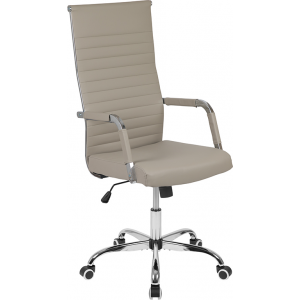 Wholesale High Back Tan LeatherSoft Mid-Century Modern Ribbed Swivel Office Chair with Spring-Tilt Control and Arm Wraps