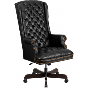 Wholesale High Back Traditional Fully Tufted Black Leather Executive Swivel Ergonomic Office Chair with Arms