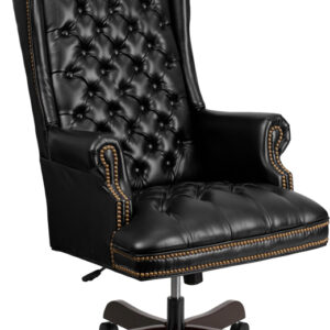 Wholesale High Back Traditional Fully Tufted Black Leather Executive Swivel Ergonomic Office Chair with Arms