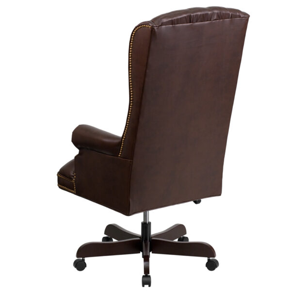 Traditional Office Chair Brown High Back Leather Chair