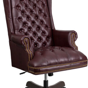Wholesale High Back Traditional Fully Tufted Burgundy Leather Executive Swivel Ergonomic Office Chair with Arms