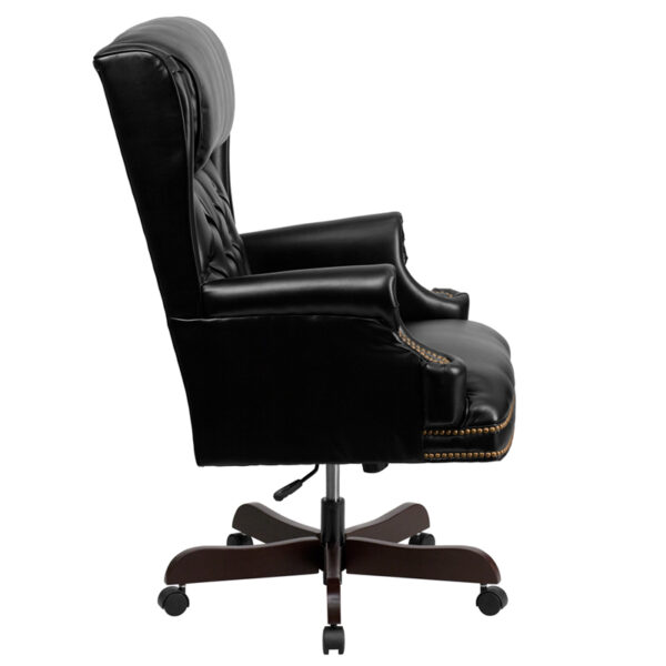 Lowest Price High Back Traditional Tufted Black Leather Executive Ergonomic Office Chair with Oversized Headrest & Nail Trim Arms