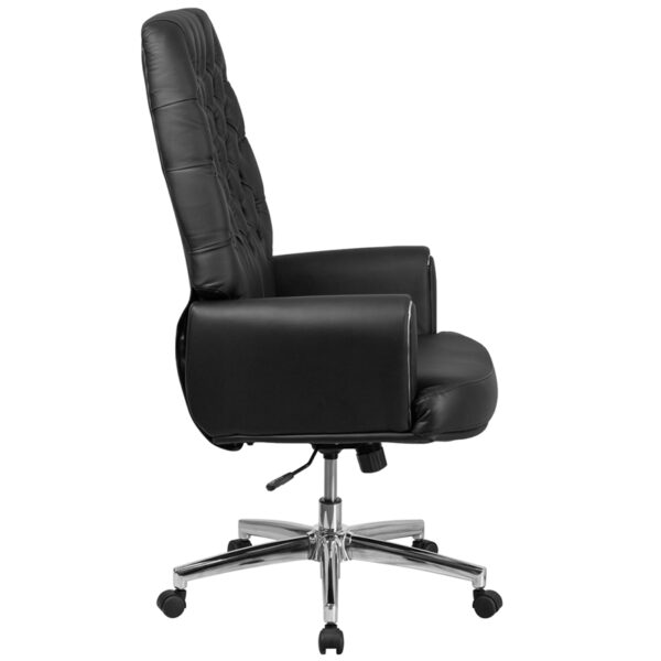 Lowest Price High Back Traditional Tufted Black Leather Executive Swivel Office Chair with Silver Welt Arms