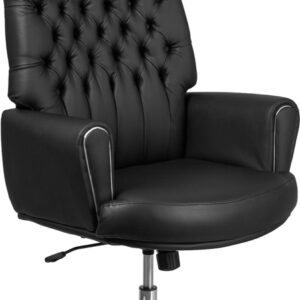 Wholesale High Back Traditional Tufted Black Leather Executive Swivel Office Chair with Silver Welt Arms