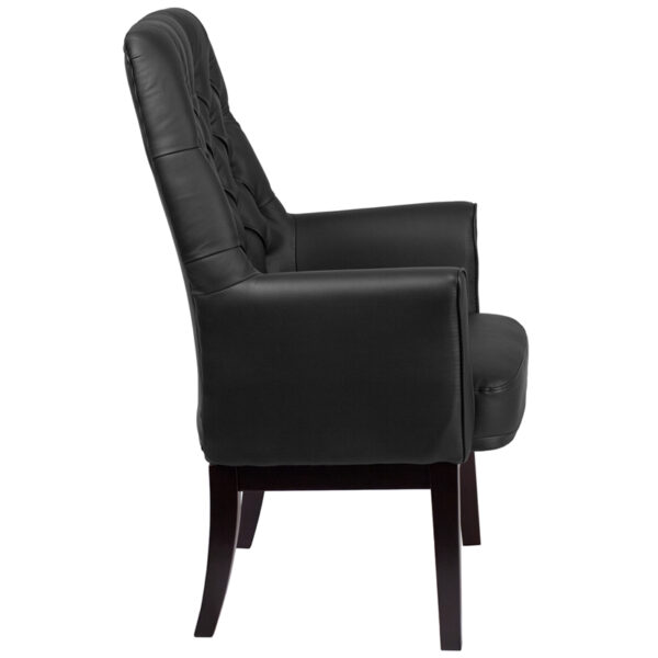 Lowest Price High Back Traditional Tufted Black Leather Side Reception Chair