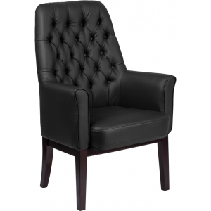 Wholesale High Back Traditional Tufted Black Leather Side Reception Chair