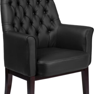 Wholesale High Back Traditional Tufted Black Leather Side Reception Chair
