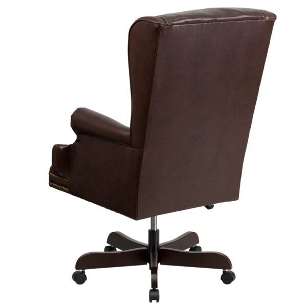 Traditional Office Chair Brown High Back Leather Chair