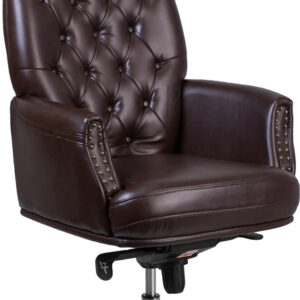 Wholesale High Back Traditional Tufted Brown Leather Multifunction Executive Swivel Ergonomic Office Chair with Arms