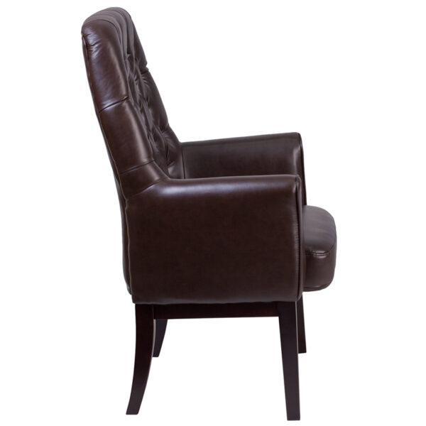 Lowest Price High Back Traditional Tufted Brown Leather Side Reception Chair