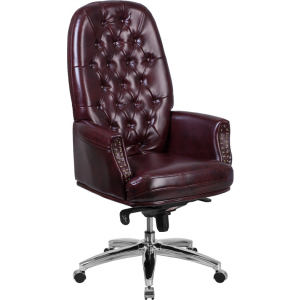 Wholesale High Back Traditional Tufted Burgundy Leather Multifunction Executive Swivel Ergonomic Office Chair with Arms