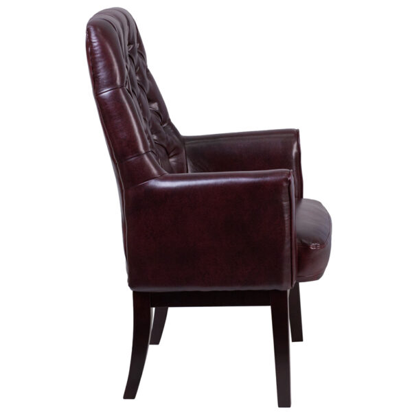Lowest Price High Back Traditional Tufted Burgundy Leather Side Reception Chair