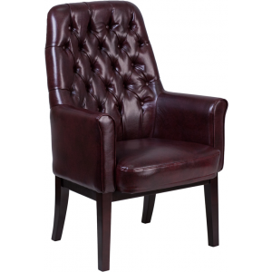 Wholesale High Back Traditional Tufted Burgundy Leather Side Reception Chair