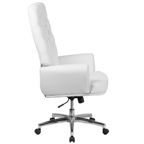 Lowest Price High Back Traditional Tufted White Leather Executive Swivel Office Chair with Arms