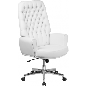 Wholesale High Back Traditional Tufted White Leather Executive Swivel Office Chair with Arms