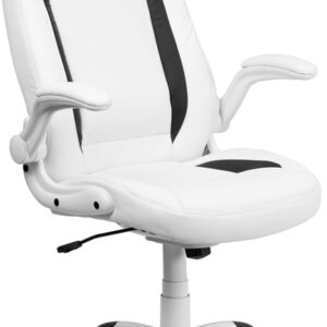 Wholesale High Back White Leather Executive Swivel Ergonomic Office Chair with Flip-Up Arms