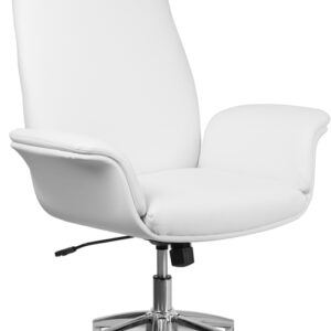 Wholesale High Back White Leather Executive Swivel Office Chair with Flared Arms