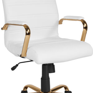 Wholesale High Back White Leather Executive Swivel Office Chair with Gold Frame and Arms
