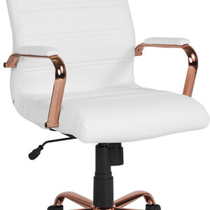 Wholesale High Back White Leather Executive Swivel Office Chair with Rose Gold Frame and Arms
