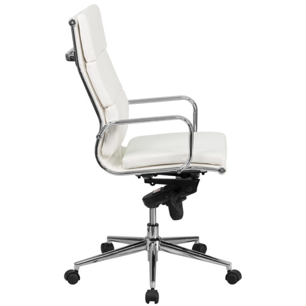 Lowest Price High Back White Leather Executive Swivel Office Chair with Synchro-Tilt Mechanism and Arms