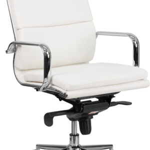 Wholesale High Back White Leather Executive Swivel Office Chair with Synchro-Tilt Mechanism and Arms