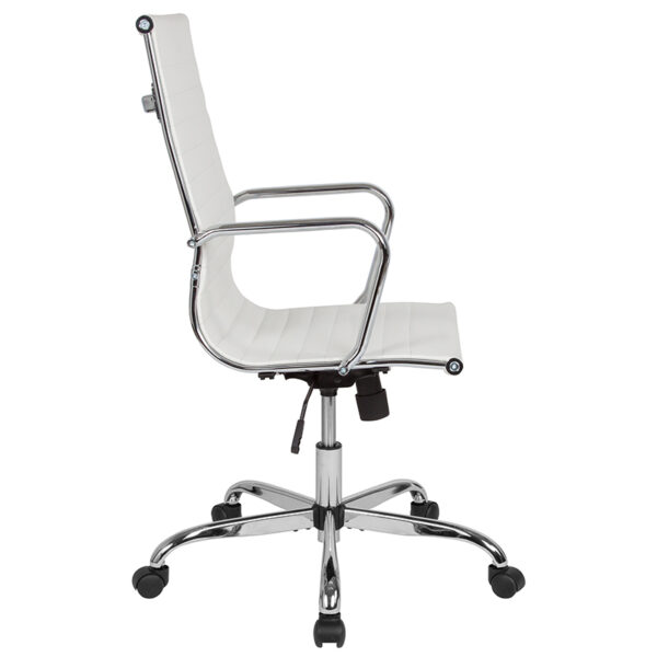 Contemporary Executive Office Chair with Coat Hanger Bar on Back White Leather Office Chair