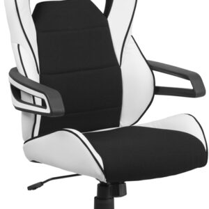 Wholesale High Back White Vinyl Executive Swivel Office Chair with Black Fabric Inserts and Arms