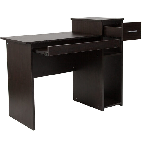 Lowest Price Highland Park Espresso Wood Grain Finish Computer Desk with Shelves and Drawer