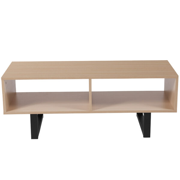 Lowest Price Hyde Square Collection Beech Wood Grain Finish TV Stand and Media Console with Black Metal Legs