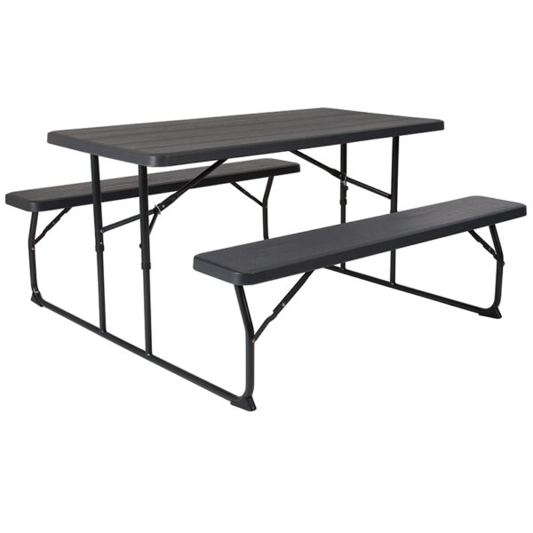 Lowest Price Insta-Fold Charcoal Wood Grain Folding Picnic Table and Benches