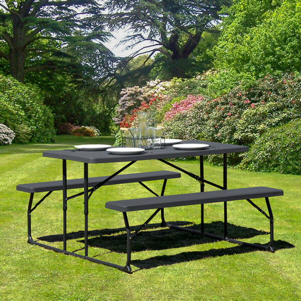Wholesale Insta-Fold Charcoal Wood Grain Folding Picnic Table and Benches