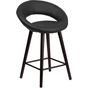 Wholesale Kelsey Series 24'' High Contemporary Cappuccino Wood Counter Height Stool in Black Vinyl