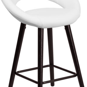 Wholesale Kelsey Series 24'' High Contemporary Cappuccino Wood Counter Height Stool in White Vinyl