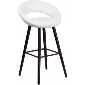 Wholesale Kelsey Series 29'' High Contemporary Cappuccino Wood Barstool in White Vinyl