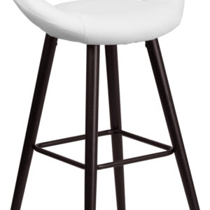 Wholesale Kelsey Series 29'' High Contemporary Cappuccino Wood Barstool in White Vinyl