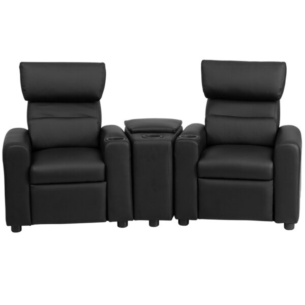 Lowest Price Kid's Black Leather Reclining Theater Seating with Storage Console