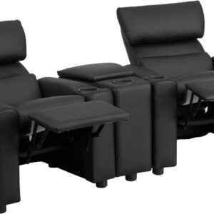 Wholesale Kid's Black Leather Reclining Theater Seating with Storage Console