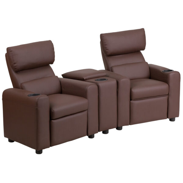 Child Sized Theater Seating Kid's Brown Leather Theater