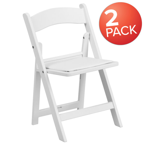 Wholesale Kids Folding Chairs with Padded Seats | Set of 2 White Resin Folding Chair with Vinyl Padded Seat for Kids