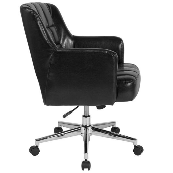 Lowest Price Laone Home and Office Upholstered Mid-Back Chair in Black Leather