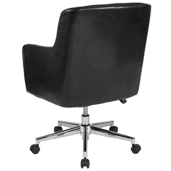 Contemporary Office Chair Black Leather Mid-Back Chair