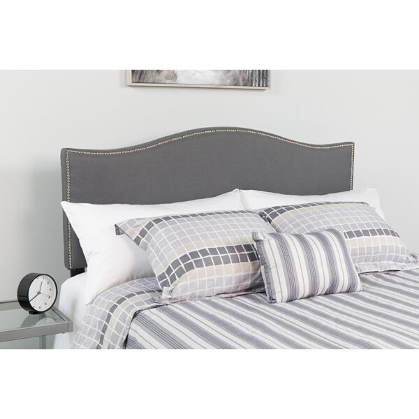 Wholesale Lexington Upholstered Full Size Headboard with Accent Nail Trim in Dark Gray Fabric