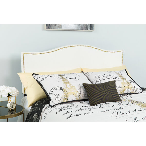 Wholesale Lexington Upholstered Full Size Headboard with Accent Nail Trim in White Fabric